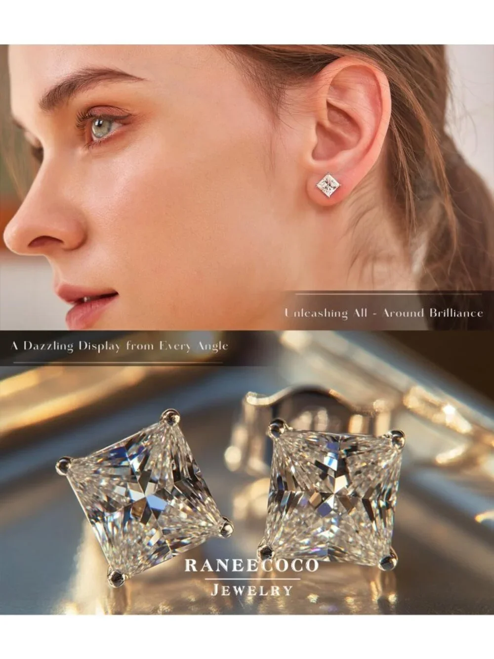 Elegant 18K Gold Plated Sterling Silver Princess Cut CZ Stud Earrings for All